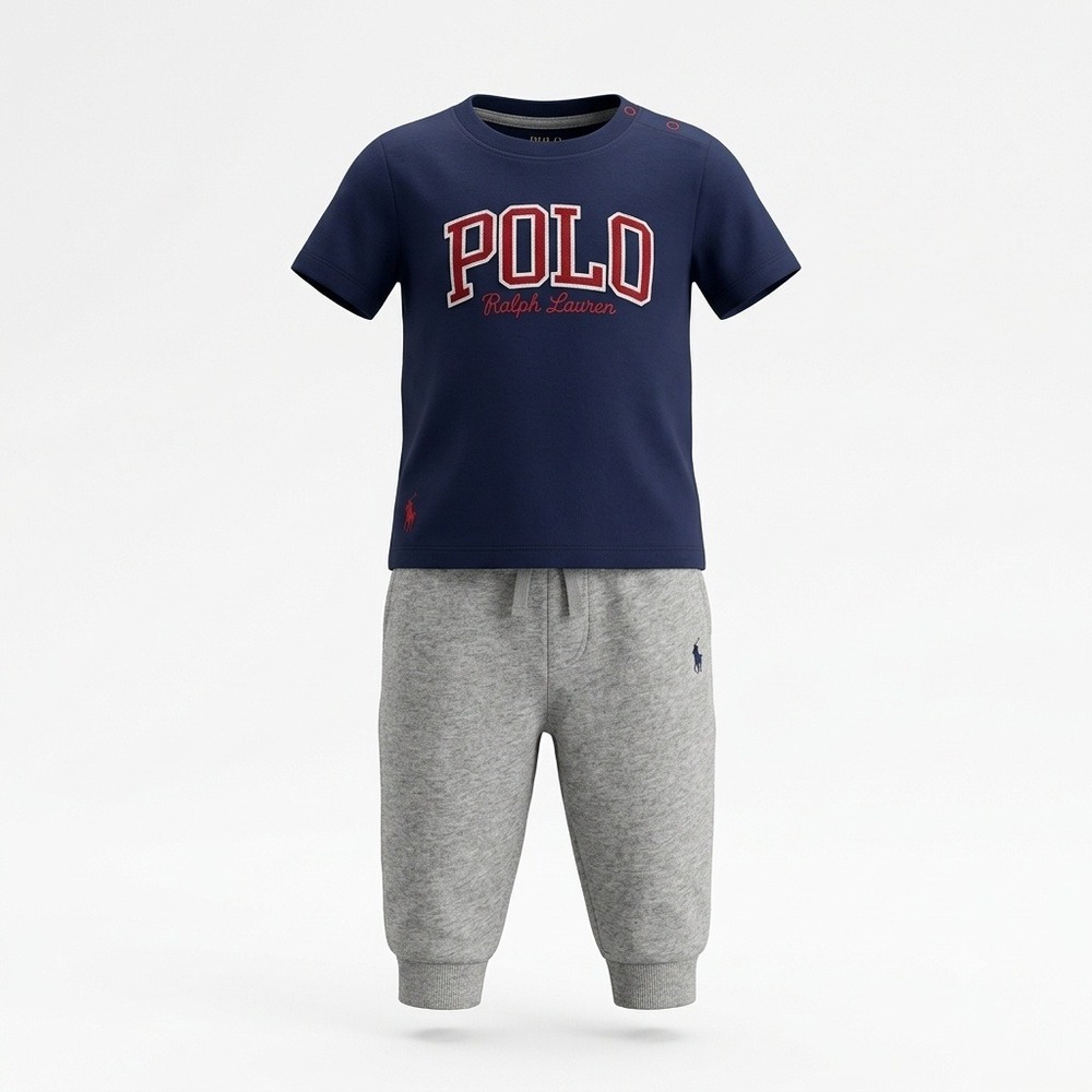 Polo Ralph Lauren Baby Boys Navy T-Shirt and Gray Joggers Set 6M New